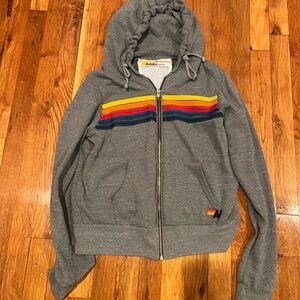 Aviator Nation Charcoal Hoodie with Rainbow Stripes-worn once